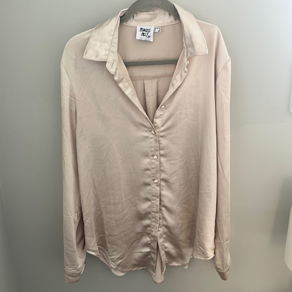Princess Polly cream silk button up
